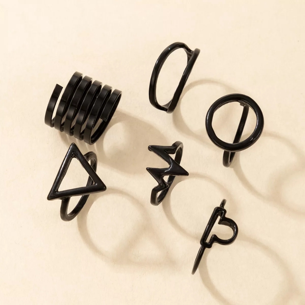 !NEW Black 6 pc Lifeline Triangle Midi Ring Set - Picture 3 of 12
